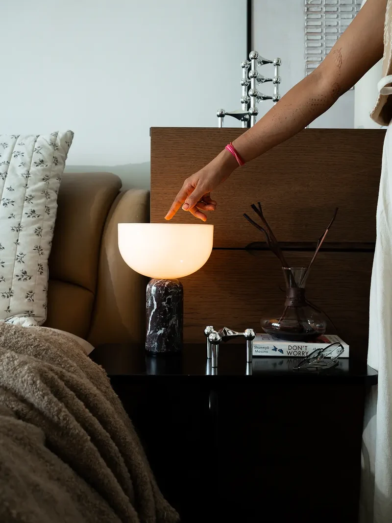 Arc Burgundy Marble Portable Table Lamp