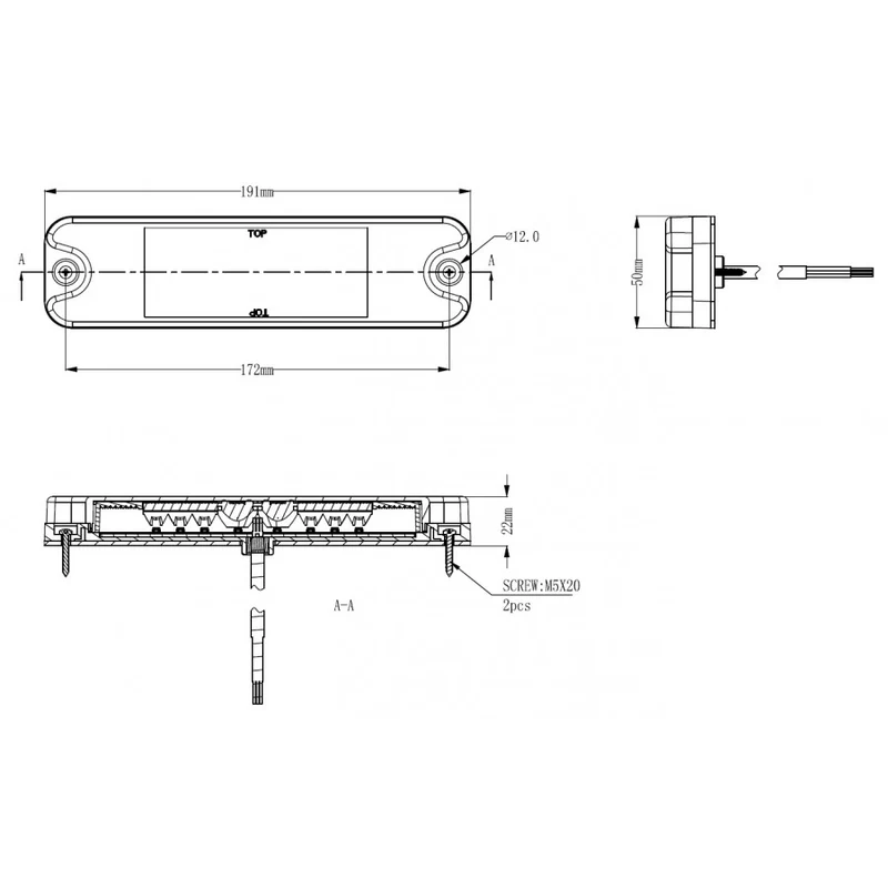 Set di luci LED sottili per rimorchio / 190 x 50 mm