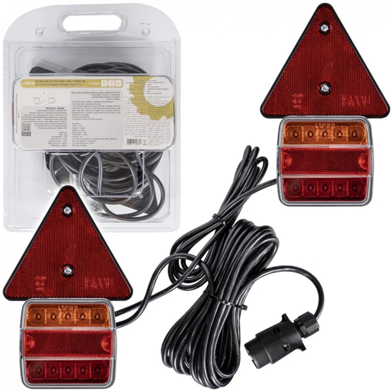 Kit di luci magnetiche quadrate e triangolari per rimorchio con cavo da 7.5 m / 7 poli