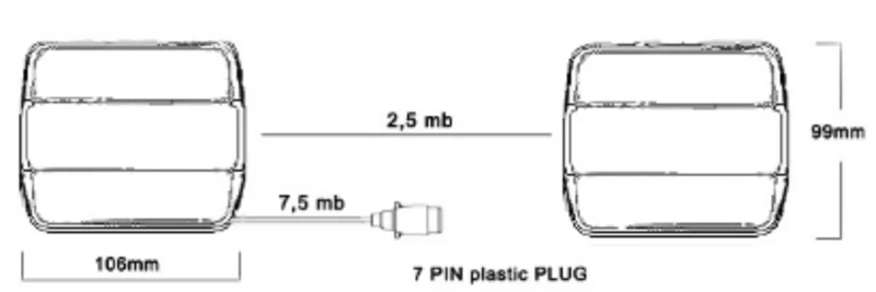 Kit di luci magnetiche quadrate per rimorchio con cavo da 7.5 m / 7 poli