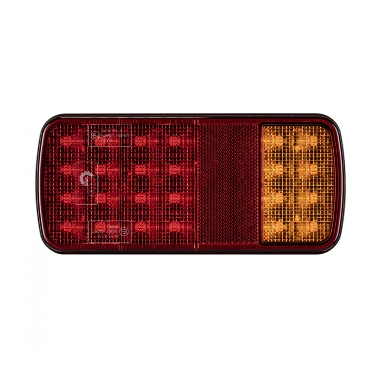 Faro posteriore rettangolare a LED per rimorchio con luci di stop, posizione, indicatori di direzione e catarifrangenti.