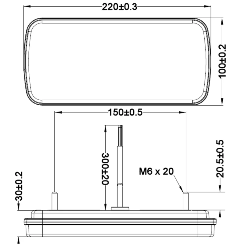 Faro posteriore rettangolare a LED per rimorchio con luci di stop, posizione, indicatori di direzione e catarifrangenti.