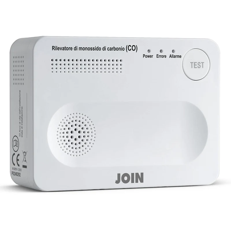 Join rilevatore di monossido di carbonio a batteria con allarme e pulsante prova test funzionamento, durata sensore 10 anni, monitoraggio CO, Certificazione EN50291