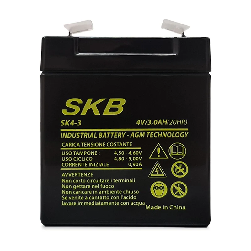 SKB Batteria al piombo SK4-3 batteria ricaricabile 4V 3AH adatta per lampade di emergenza Beghelli, tecnologia AGM a piastra piana regolate con valvola