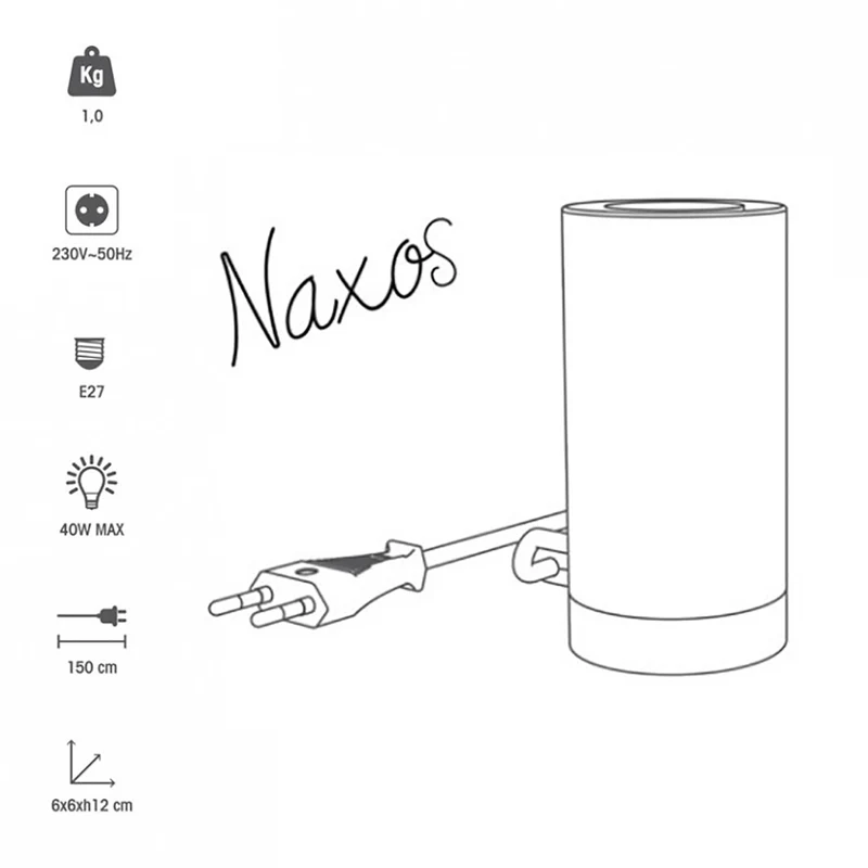 Kelu Naxos Lampada da tavolo in sughero e rame 40W, attacco E27, portalampada nero con interruttore, cavo in Nylon da 1,5m