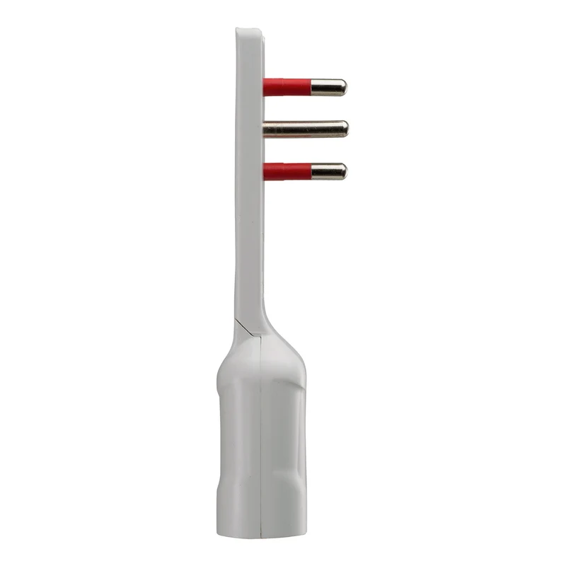 Rosi Emilia Flat Adattatore ultra piatto 90° salva spazio con spina grande 16A e presa 10/16A 2P+T, salvaspazio, sporgenza minima, spessore ridotto, ottimizzazione spazio, 1500W max, bianco