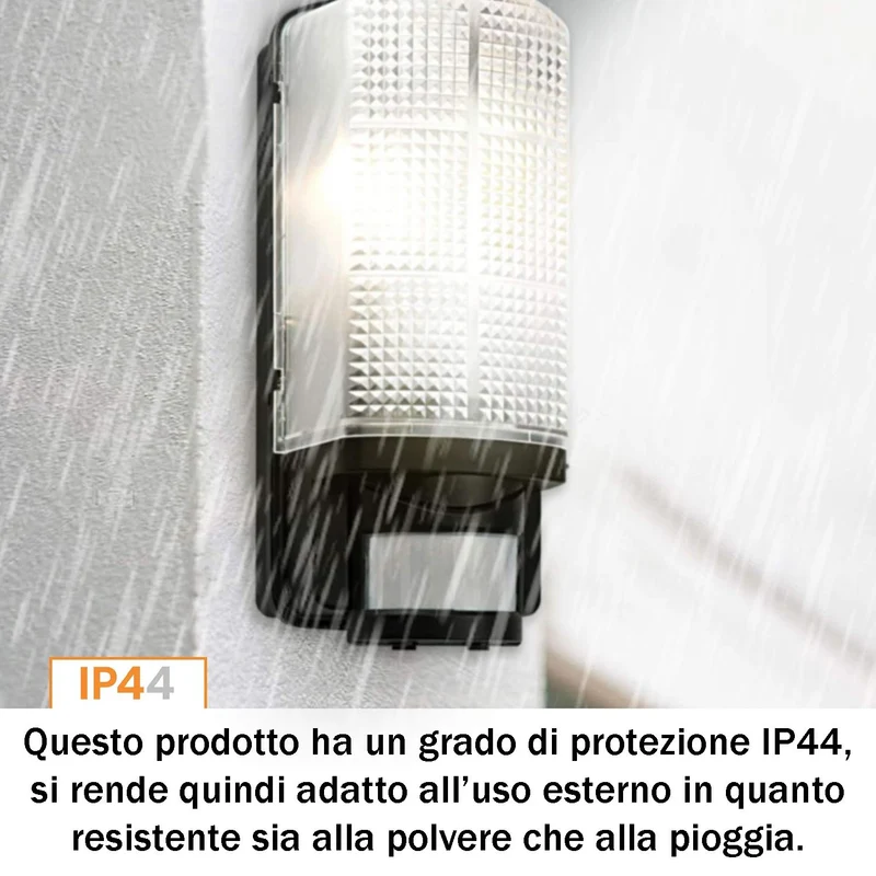 Applique da parete con sensore di movimento PIR, lampada automatica 60W 220V faretto da esterno con tempo di accensione e intensità della luce regolabile, luce notturna per giardino impermeabile IP44