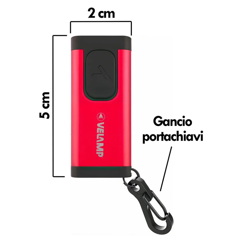 Velamp Wilson Torcia COB 300 lumen in alluminio resistente con batteria da 1200mAh ricaricabile tramite USB-C, moschettone portachiavi incluso