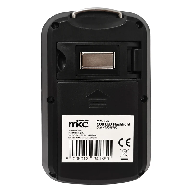 Melchioni Torcia LED COB a batterie 3x AAA, 90 Lumen, lampada ad alta luminosità 2W con gancio e magnete, interruttore frontale