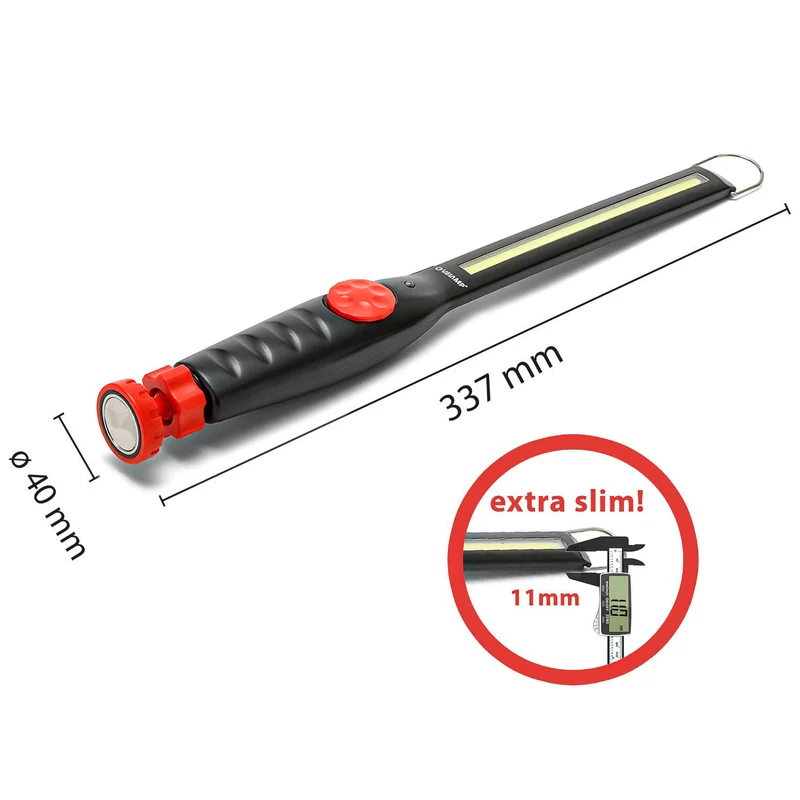 Velamp Lampada da lavoro ricaricabile dimmerabile extra piatta 3W COB LED 150 Lumen con base orientabile magnetica per meccanico auto e moto carrozziere artigiano escursione campeggio