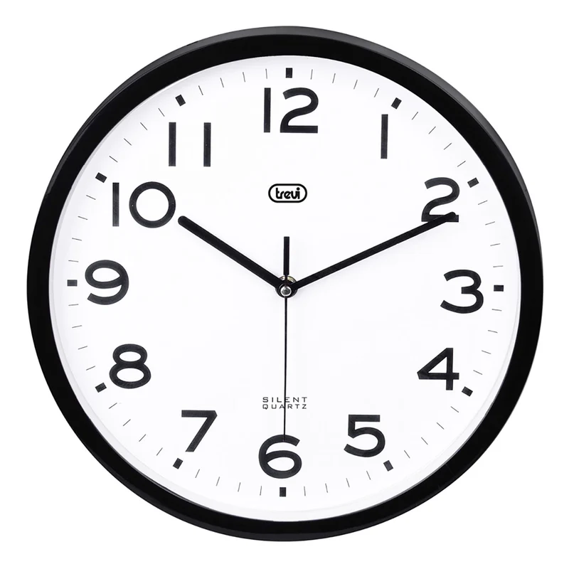 Trevi OM 3302 S Orologio da parete al quarzo con movimento delle lancette silenzioso, diametro 30 cm, design rotondo, nero