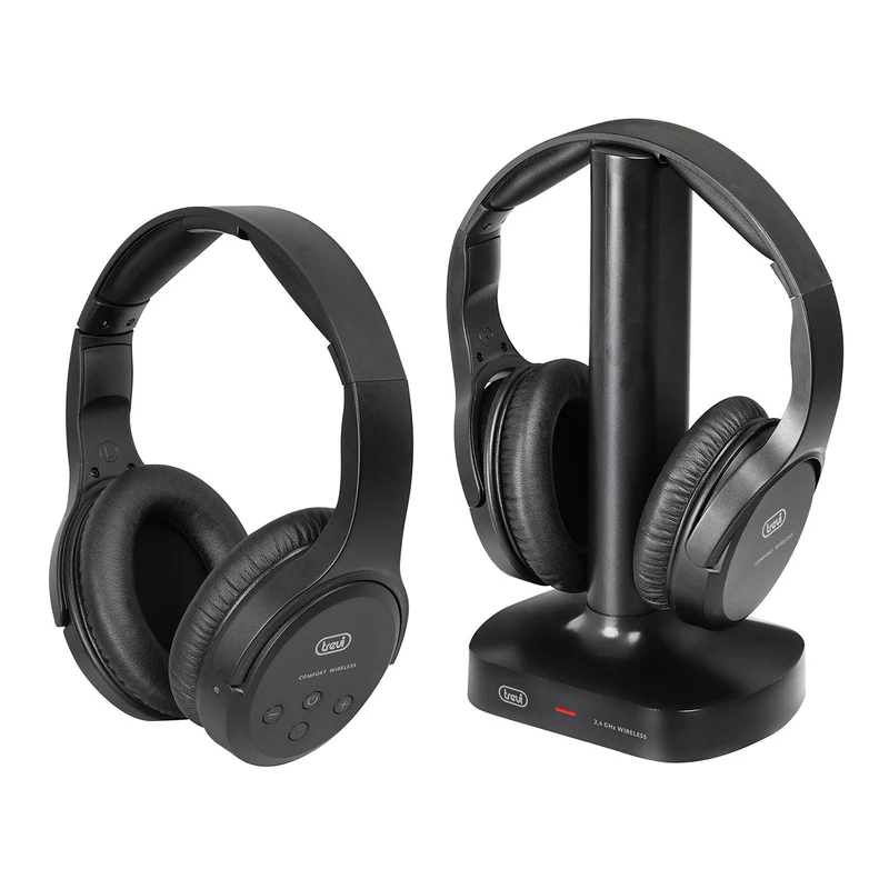 Trevi FRS 1580 TW Set 2 Cuffie TV ricaricabili wireless senza fili a radiofrequenza, portata fino a 30 metri, ingresso stereo jack 3.5 mm e digitale ottico, cavo incluso