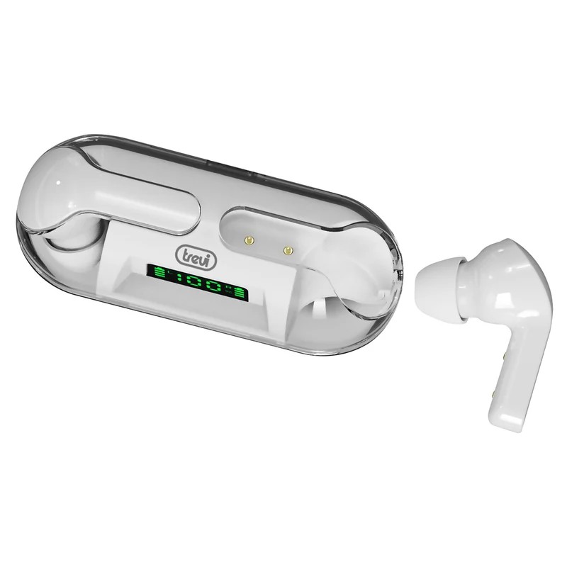 Trevi HMP 12E08 Air Cuffie auricolari Bluetooth wireless sportive con microfono e controlli touch, astuccio custodia base di ricarica magnetica inclusa, bianco