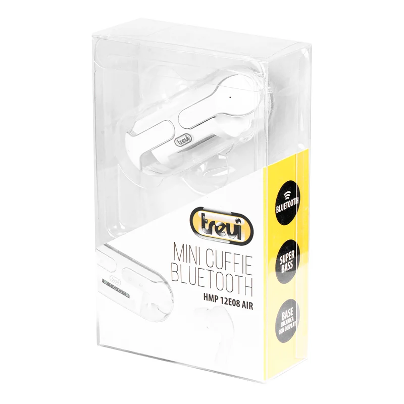 Trevi HMP 12E08 Air Cuffie auricolari Bluetooth wireless sportive con microfono e controlli touch, astuccio custodia base di ricarica magnetica inclusa, bianco