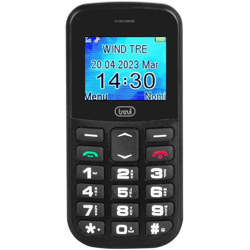 Trevi Max 20 Telefono cellulare per anziani con display 1.77", tasti grandi retroilluminati, base di ricarica, funzione SOS, batteria lunga durata, nero
