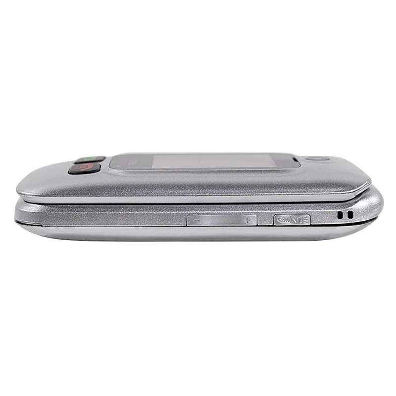 Trevi Flex Plus 55 Silver Telefono cellulare per anziani a conchiglia 4G con doppio display e base di ricarica, tasti grandi e funzione SOS, batteria lunga durata, grigio