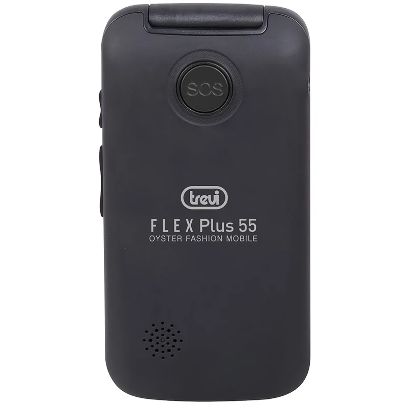 Trevi Flex Plus 55 Telefono cellulare per anziani a conchiglia 4G con doppio display e base di ricarica, tasti grandi e funzione SOS, batteria lunga durata, nero