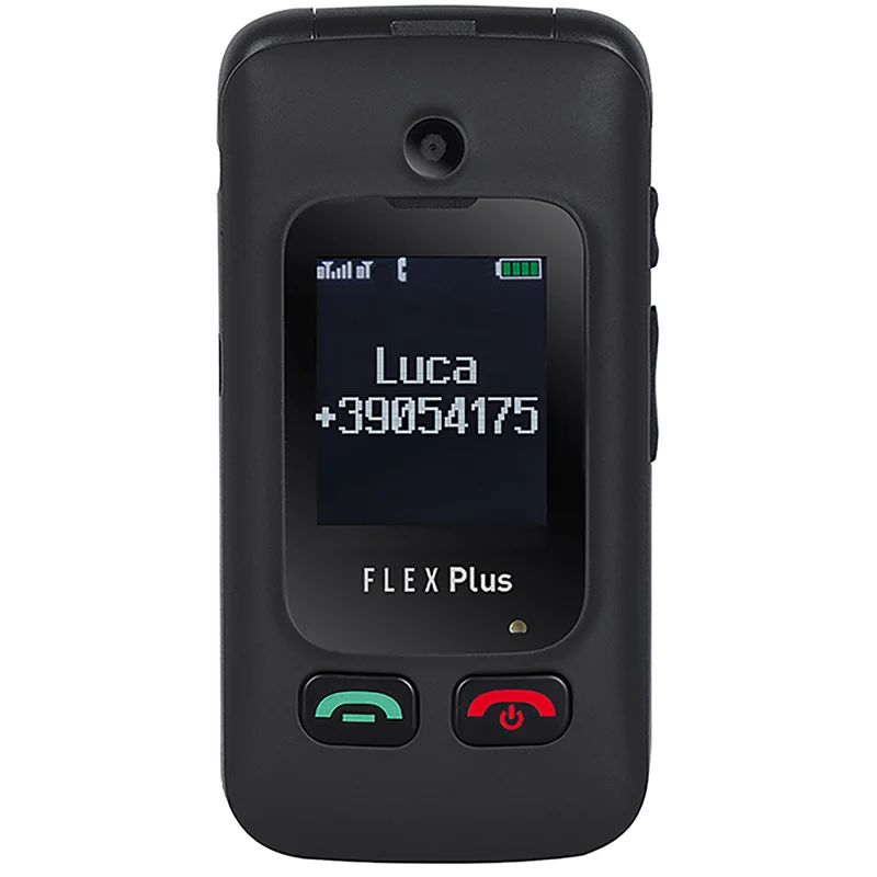 Trevi Flex Plus 55 Telefono cellulare per anziani a conchiglia 4G con doppio display e base di ricarica, tasti grandi e funzione SOS, batteria lunga durata, nero