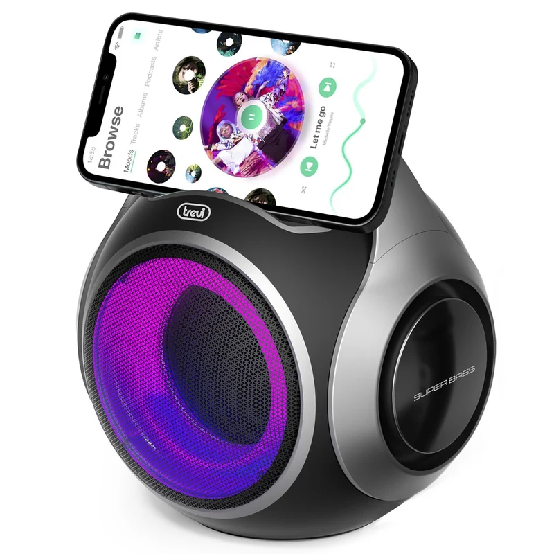 Trevi XR Jump Cassa altoparlante portatile wireless 20W a batteria ricaricabile con presa di ricarica USB-C, connettività USB, Micro SD e AUX, resistente all’acqua IPX5, Nero
