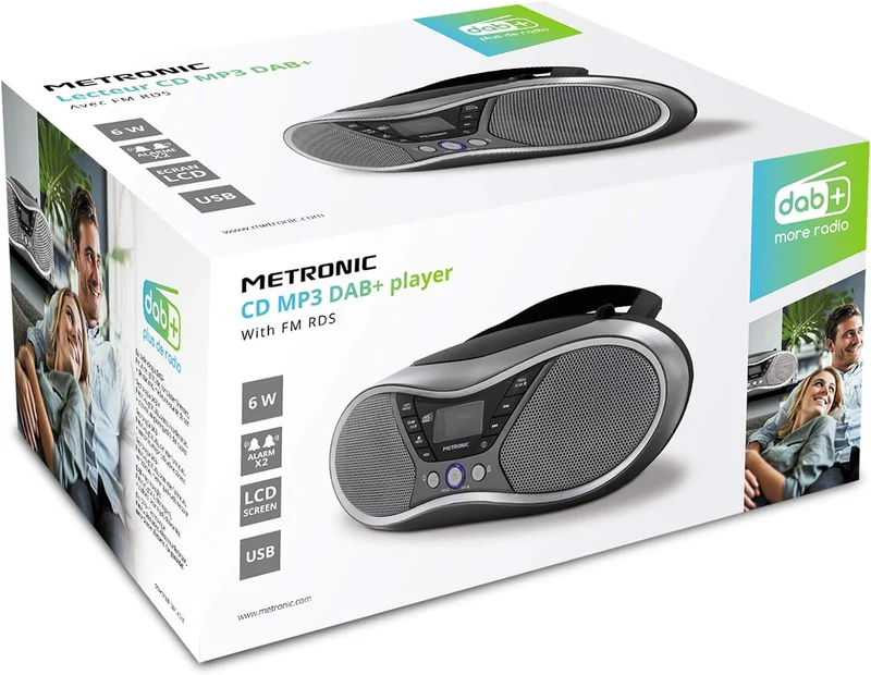 Metronic Lettore CD MP3 digitale, radio DAB+ e FM RDS, radio digitale dab con porta USB, con sveglia, grigia 14x30x23 cm