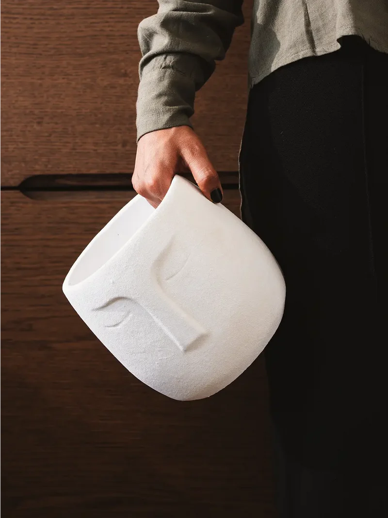 Face Concrete Planter - White