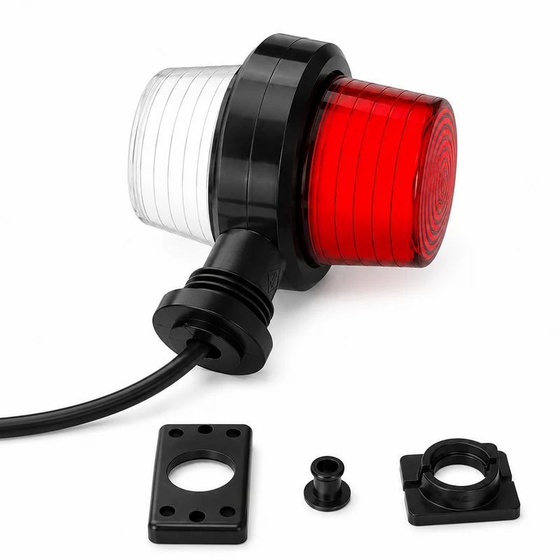 Faro di segnalazione a LED corto stile danese, vecchio stile, con lente al neon rossa e bianca.