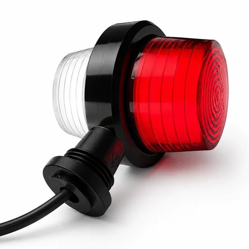 Faro di segnalazione a LED corto stile danese, vecchio stile, con lente al neon rossa e bianca.