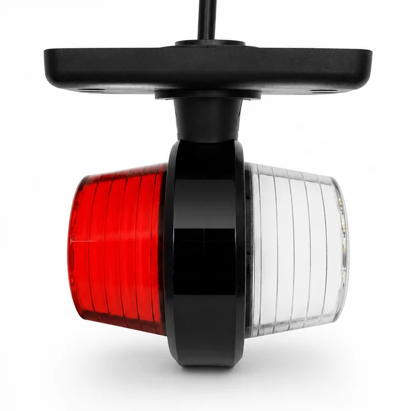 Faro di segnalazione a LED corto stile danese, vecchio stile, con lente al neon rossa e bianca.
