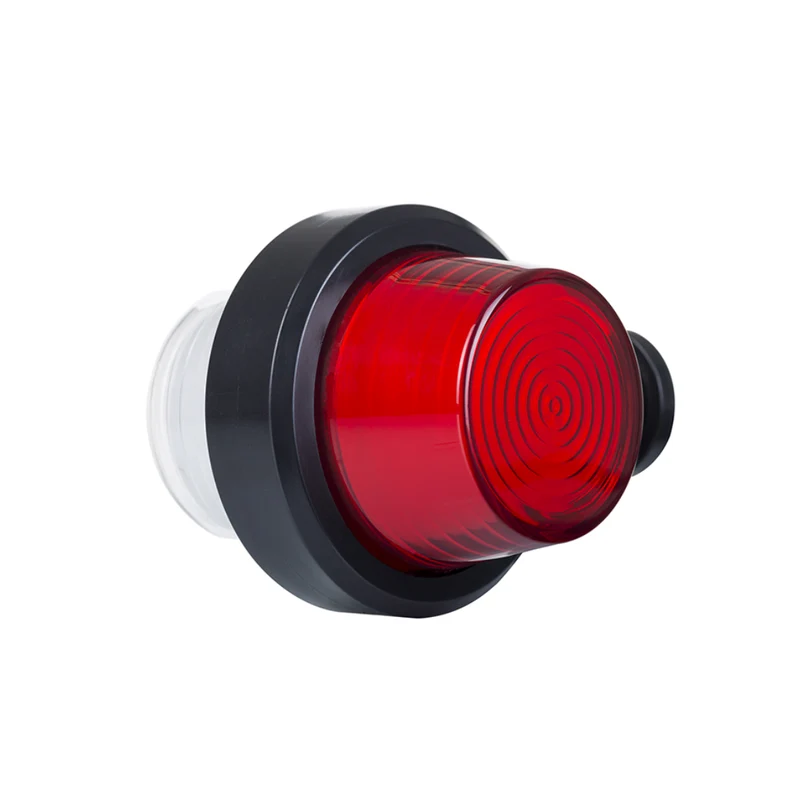 Faro di segnalazione a LED corto stile danese, vecchio stile, con lente al neon rossa e bianca.