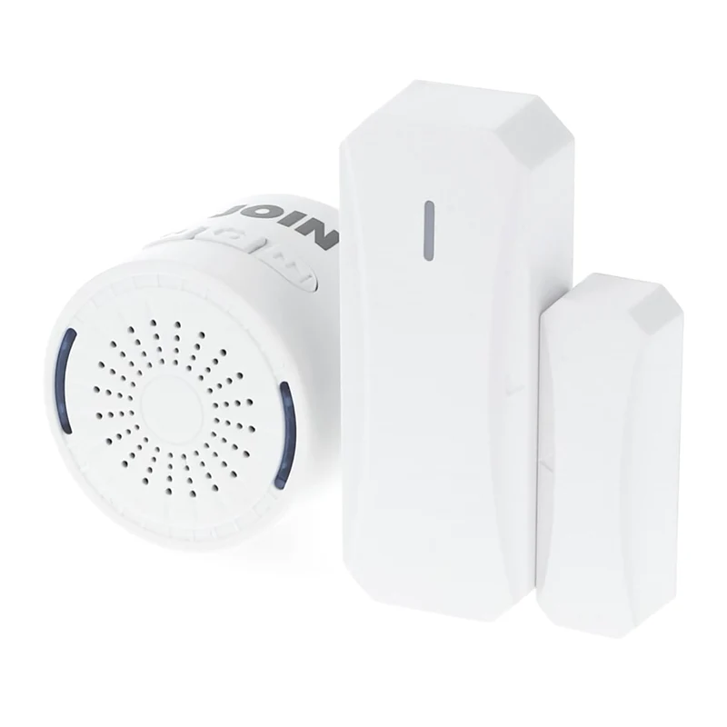 Alpha Elettronica DB100-05W Kit sensore porta e finestra wireless con campanello dotato di indicatore LED, formato ricevitore con spina + trasmettitore a batteria, resistente all'acqua IP44, bianco