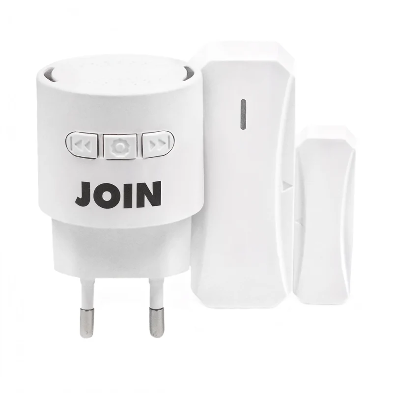 Alpha Elettronica DB100-05W Kit sensore porta e finestra wireless con campanello dotato di indicatore LED, formato ricevitore con spina + trasmettitore a batteria, resistente all'acqua IP44, bianco