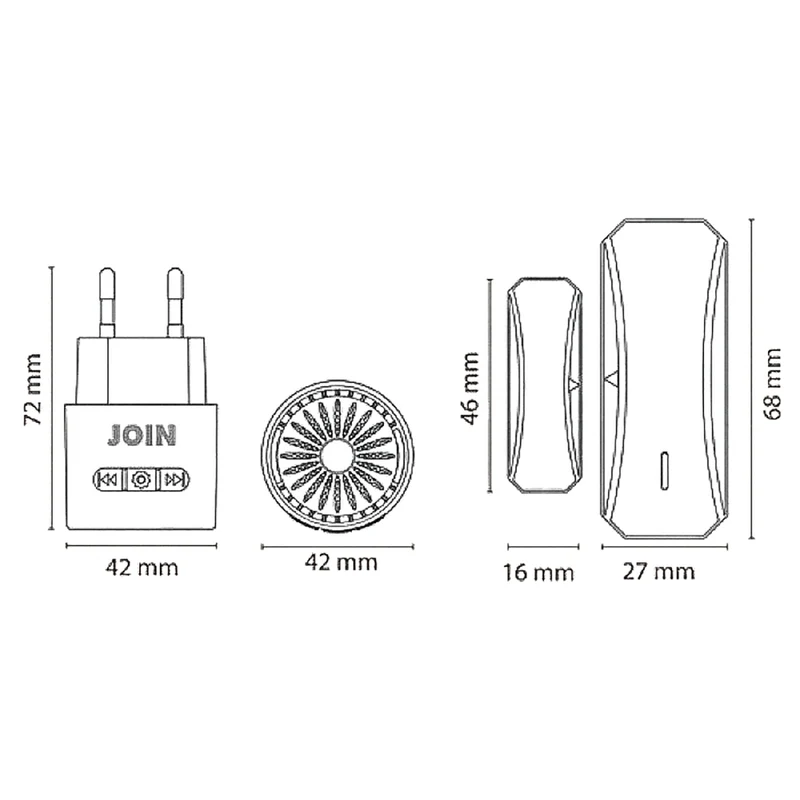 Alpha Elettronica DB100-05W Kit sensore porta e finestra wireless con campanello dotato di indicatore LED, formato ricevitore con spina + trasmettitore a batteria, resistente all'acqua IP44, bianco