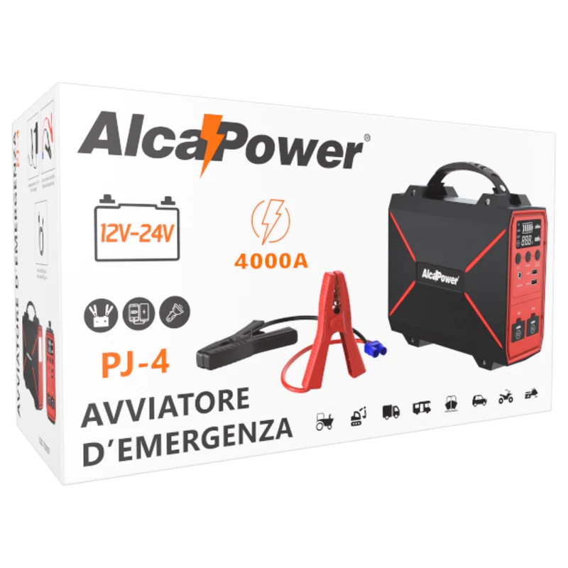 Alcapower Avviatore di Emergenza per veicoli con batteria da 12V e 24V, Jump starter spunto 4000A, Power bank 42.000mAh, Torcia LED integrata, adatto per Auto Moto Camion Furgone Camper Barca piccola