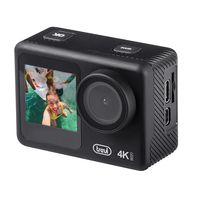 Trevi GO 2550 Videocamera Action Cam 4K Sport Camera Wi-Fi con Custodia Subacquea scafandro impermeabile fino a 30 metri, ripresa 145° doppio display TFT da 2" e frontale 1.33", slow motion 120fps,
