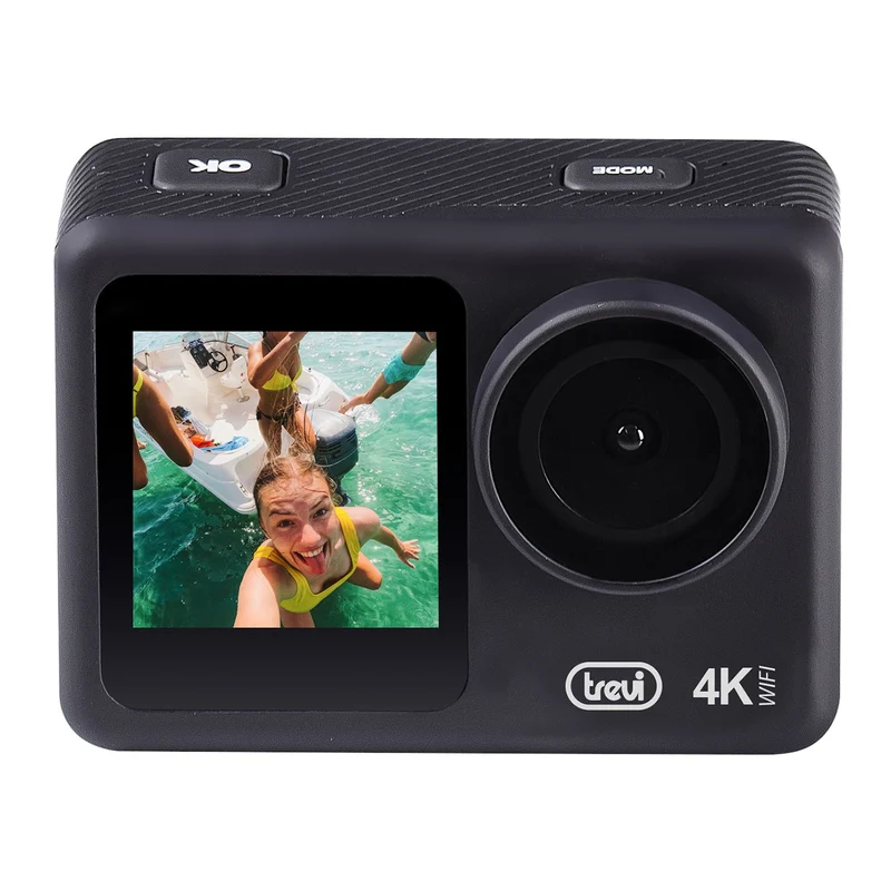 Trevi GO 2550 Videocamera Action Cam 4K Sport Camera Wi-Fi con Custodia Subacquea scafandro impermeabile fino a 30 metri, ripresa 145° doppio display TFT da 2" e frontale 1.33", slow motion 120fps,