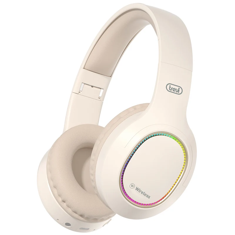 Trevi DJ 12E60 BT Cuffie DJ Hi-Fi Wireless ricaricabili con microfono e LED RGB multicolore, Cuffie on-ear ad archetto a batteria, ingresso AUX e Micro SD, tasto chiamate