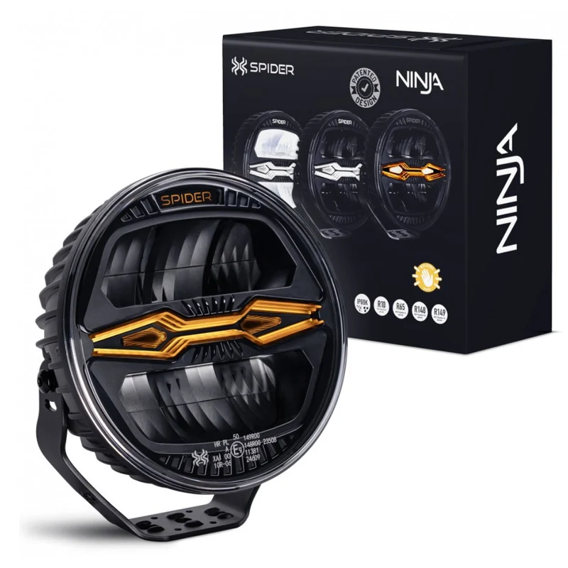 Faro tondo X-Spider Ninja con luci diurne a LED bianche e strobo / 9"