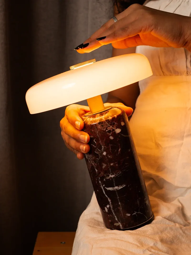 Alba Burgundy Marble Portable Table Lamp