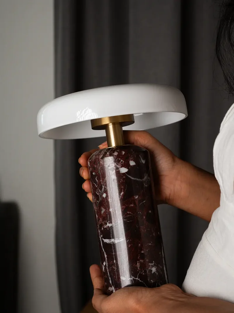 Alba Burgundy Marble Portable Table Lamp
