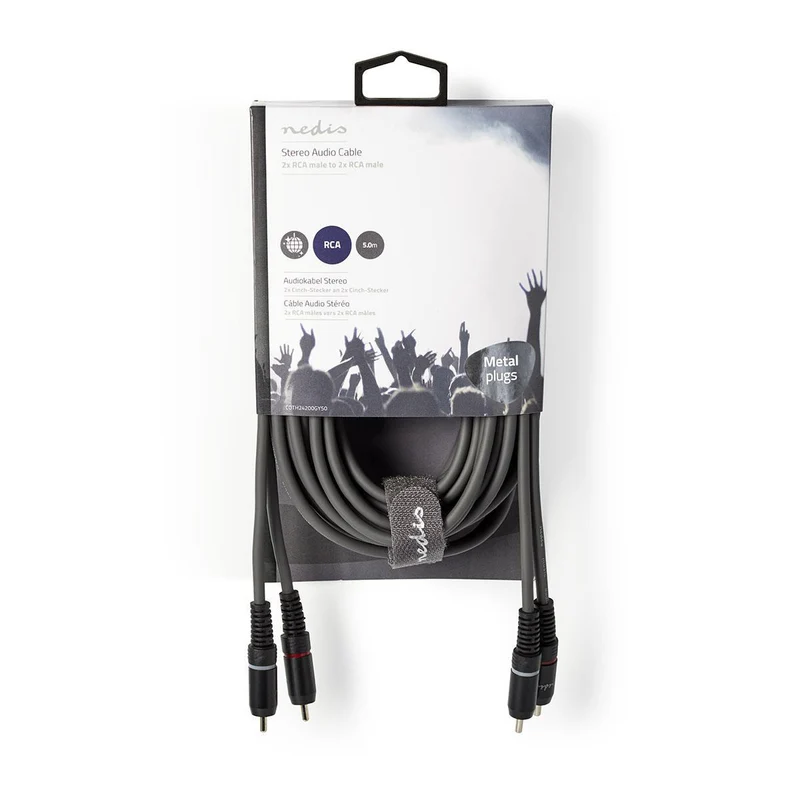 Nedis Cavo audio stereo, cavo 2 RCA maschio a 2 RCA maschio, cavo audio RCA 5 metri nichelato