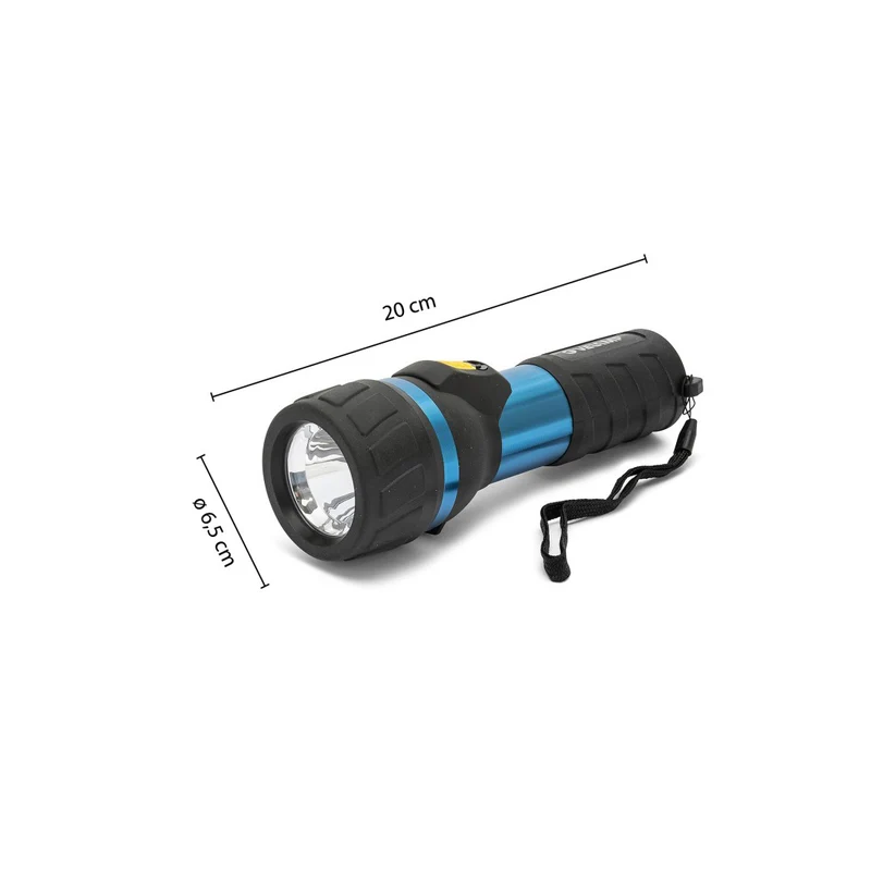 Velamp Impulse Torcia Led potente, torcia in gomma con 3 Led, torcia elettrica con portata di 120 metri, impermeabile IP44, 13 lumen