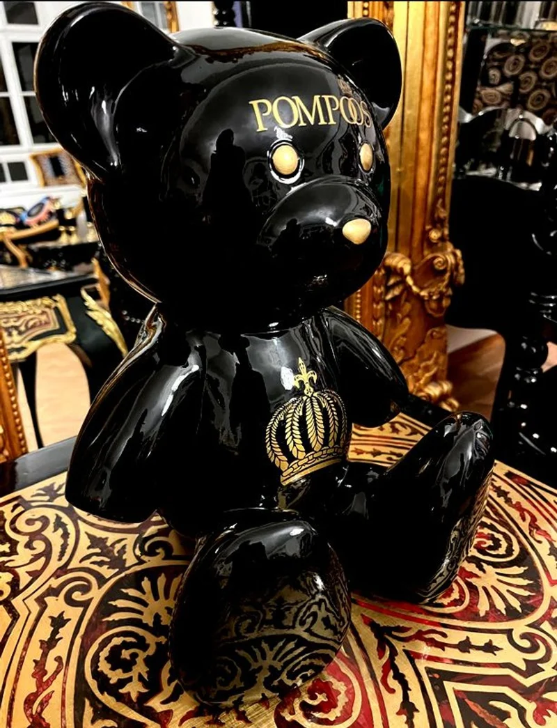 Harald Glööckler Luxus Designer Deko Teddybär Skulptur Pompöös by Casa Padrino Schwarz / Gold - Glööckler Deko Figur - Designer Deko Figur Teddy