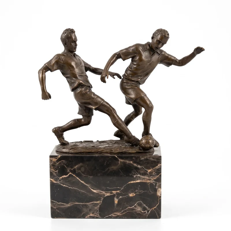 Casa Padrino Bronze Skulptur 2 Fußballspieler Bronze / Grau H. 23 cm - Schreibtisch Deko