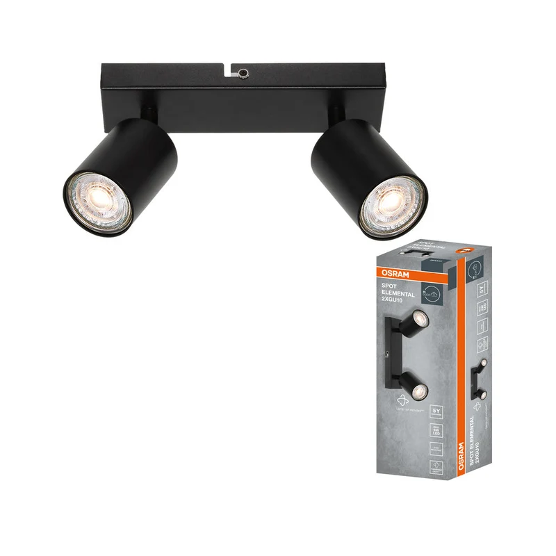 OSRAM Faretto LED a 2 punti ELEMENTAL Nero, Lampada, 2xGU10, Nero, 21 x 13,8 x 6,5 cm