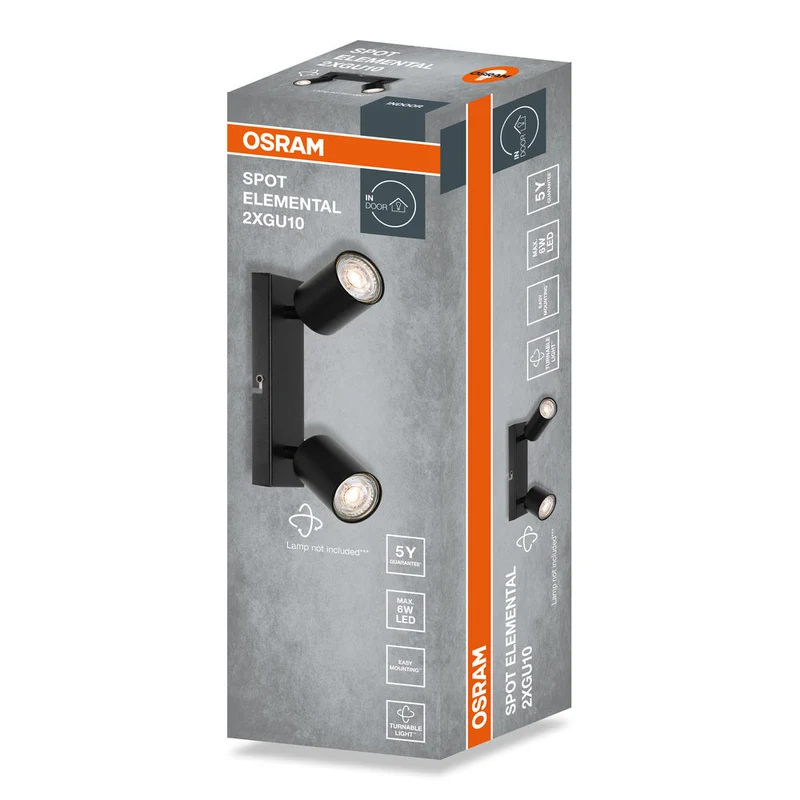 OSRAM Faretto LED a 2 punti ELEMENTAL Nero, Lampada, 2xGU10, Nero, 21 x 13,8 x 6,5 cm