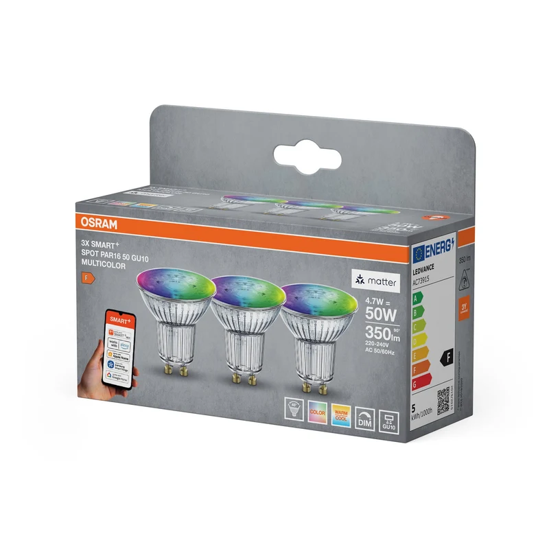 OSRAM Matter SMART+ LED Lampada Spot RGBW multicolore (ex 32W) 5W / 2700-6500K GU10 3 pezzi