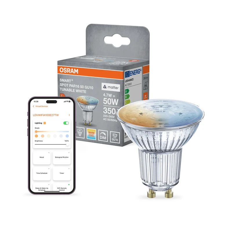 OSRAM Matter SMART+ LED Lampada Spot Regolabile Bianco (ex 40W) 5W / 2700-6500K GU10