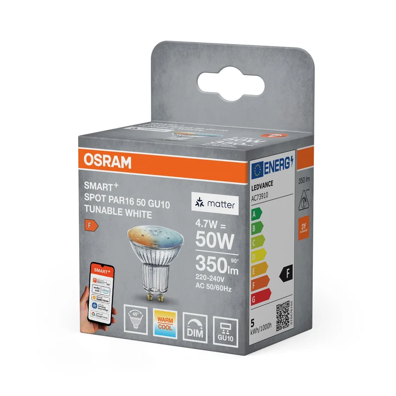 OSRAM Matter SMART+ LED Lampada Spot Regolabile Bianco (ex 40W) 5W / 2700-6500K GU10
