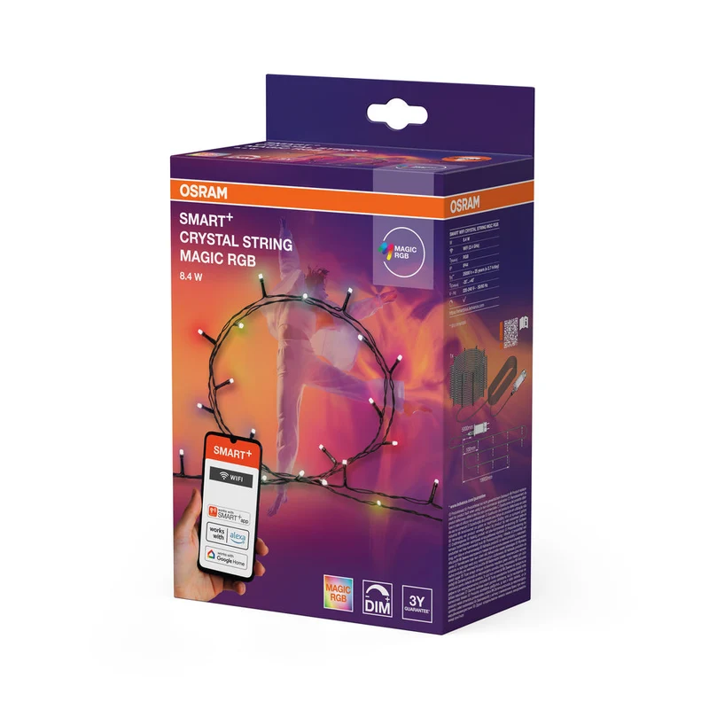 OSRAM Wifi SMART+ catena luminosa illuminazione natalizia con 200 LED, Magic RGB, dimmerabile, 8,4W, 20m