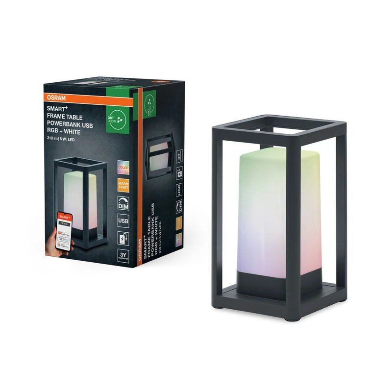 OSRAM SMART+ Wifi Cornice da Tavolo Powerbank USB RGB Lampada da Tavolo da Esterno portatile, nero, 3000K 12x20,3cm